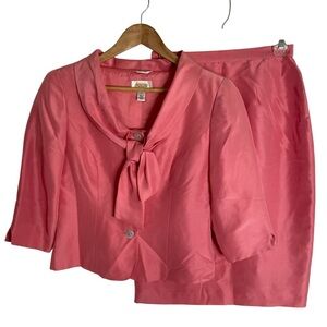 Vintage y2k Talbots Pink Silk Blazer and Knee Length Pencil Skirt Set Size 4